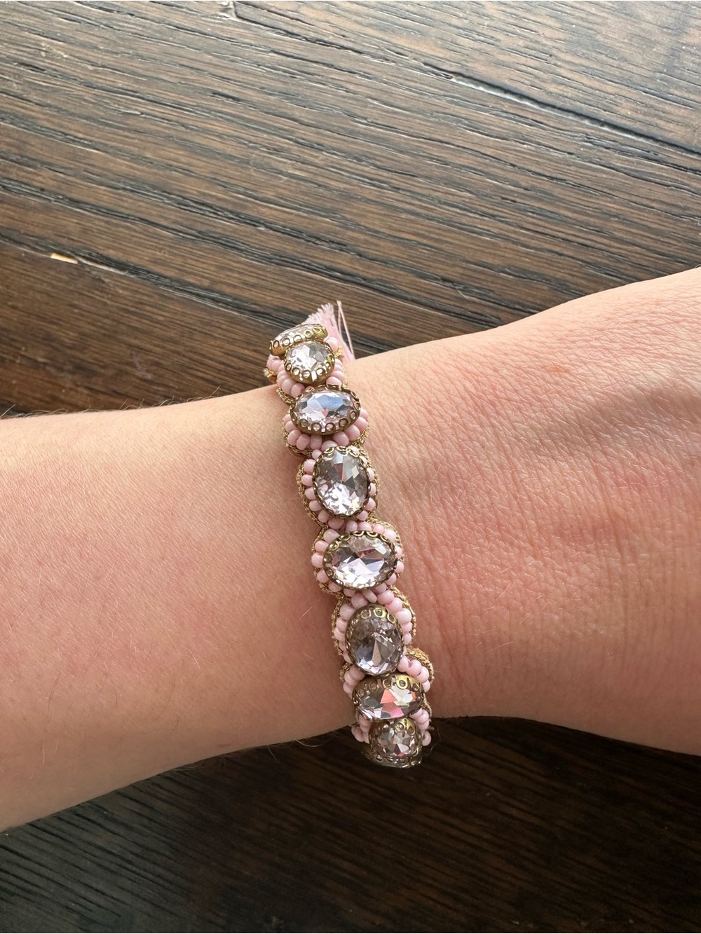 Delicate Pink Crystal Bead Bracelet for Women